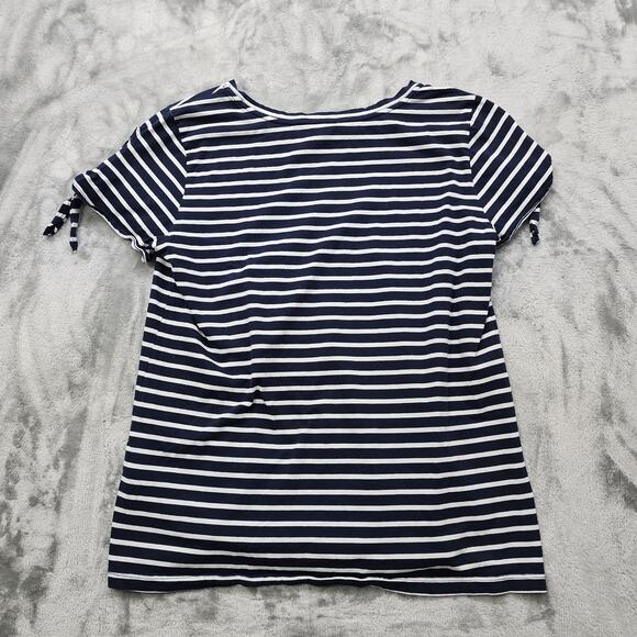 Nautica Top Womens L Blue White Striped Knot Short Sleeves Tee Cotton Casual - Picture 3 of 10